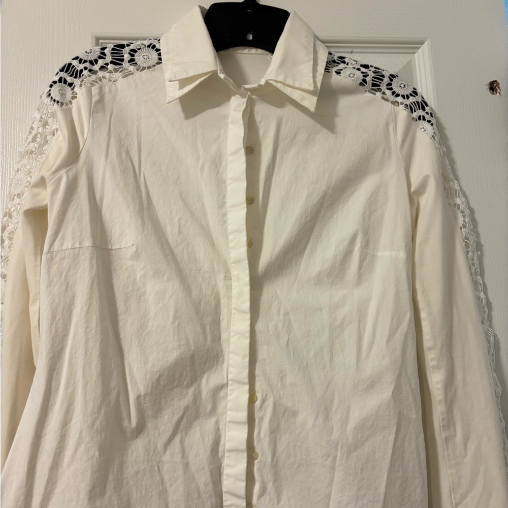 Anne Fontaine White Blouse with Black Lace Detail